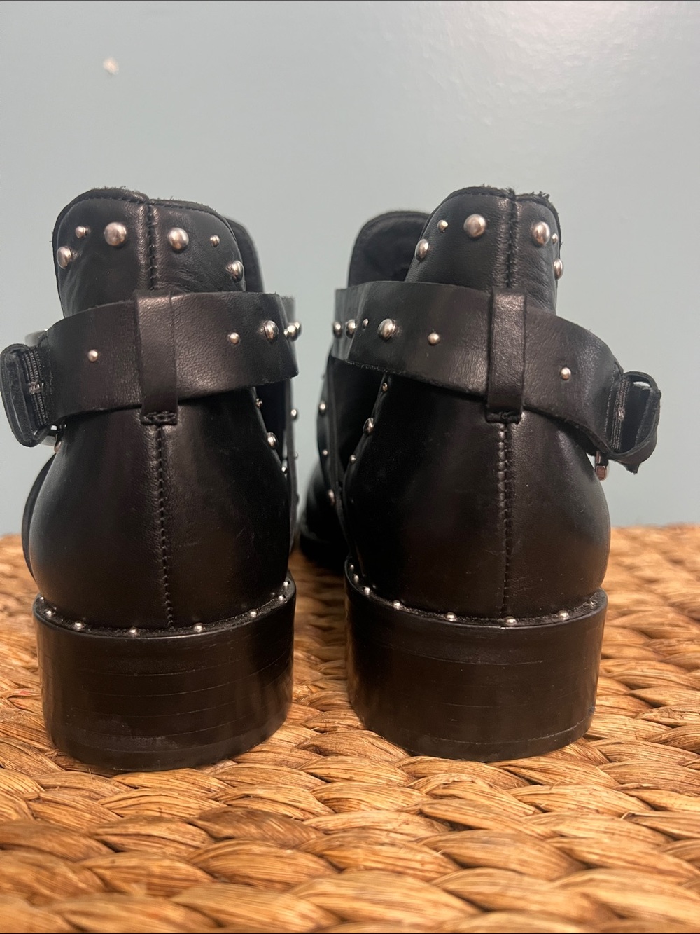 Halogen Black Stud-Accent Leather Ankle Booties sz 6 1/2 - Picture 8 of 16